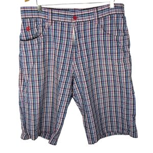 Rocawear plaid embroidered street wear baggy men's cargo shorts size 38
